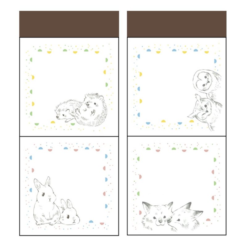 ミニメッセージパッド（フクロウ＋キツネ／ウサギ＋ハリネズミ）12.7x5.6cm／50枚 - 付箋・ポストイット - 紙 多色
