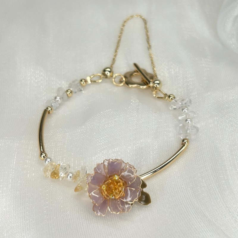 【紫色野菊x黃水晶-水晶花手鍊】11月生日花生日石 花言日和 - 耳環/耳夾/耳骨夾 - 樹脂 
