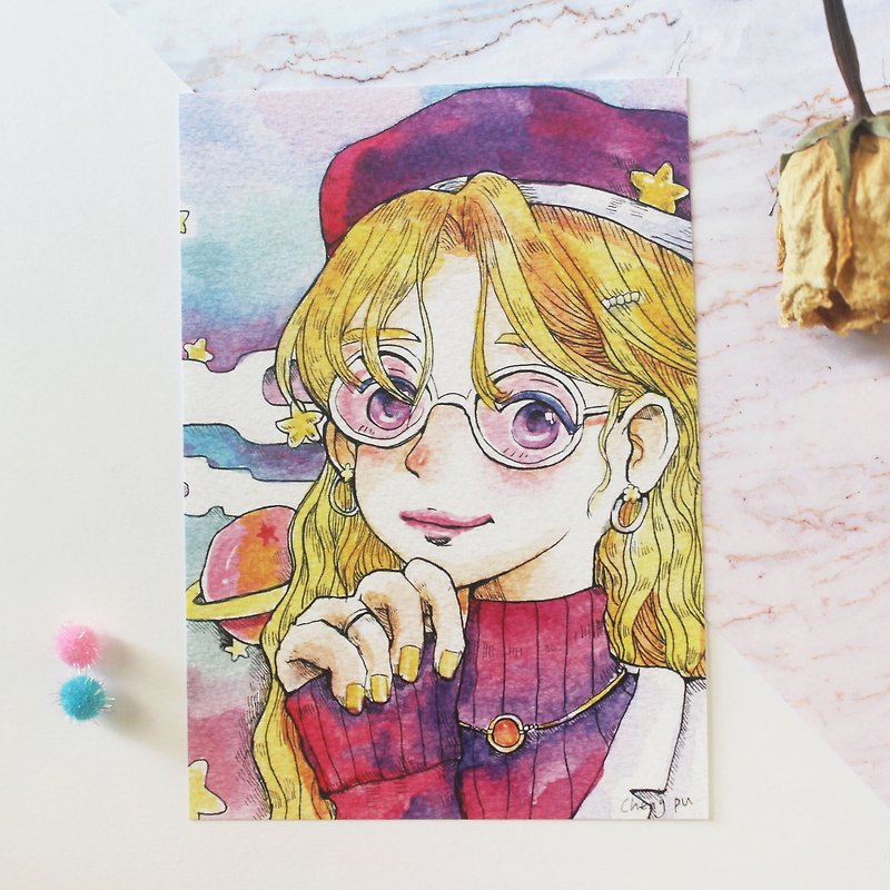 Girl postcard - beret - Cards & Postcards - Paper Multicolor