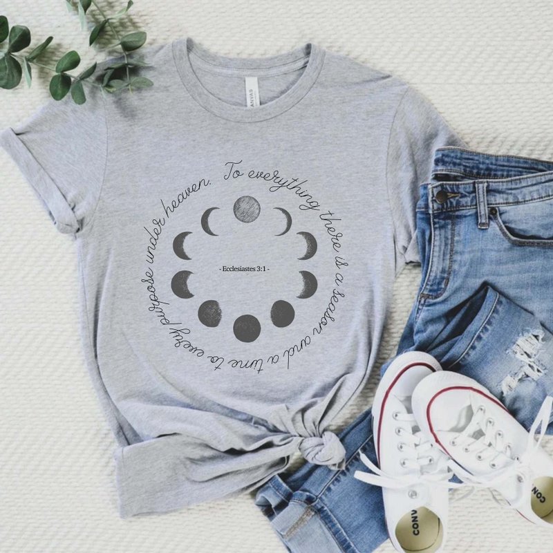 凡事都有定期 傳道書3:1 聖經金句 中性短上衣 - 女 T 恤 - 棉．麻 藍色
