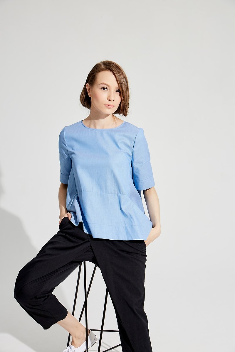 Minimalist loose design top/1801TP05BL-S - เสื้อผู้หญิง - ผ้าฝ้าย/ผ้าลินิน 
