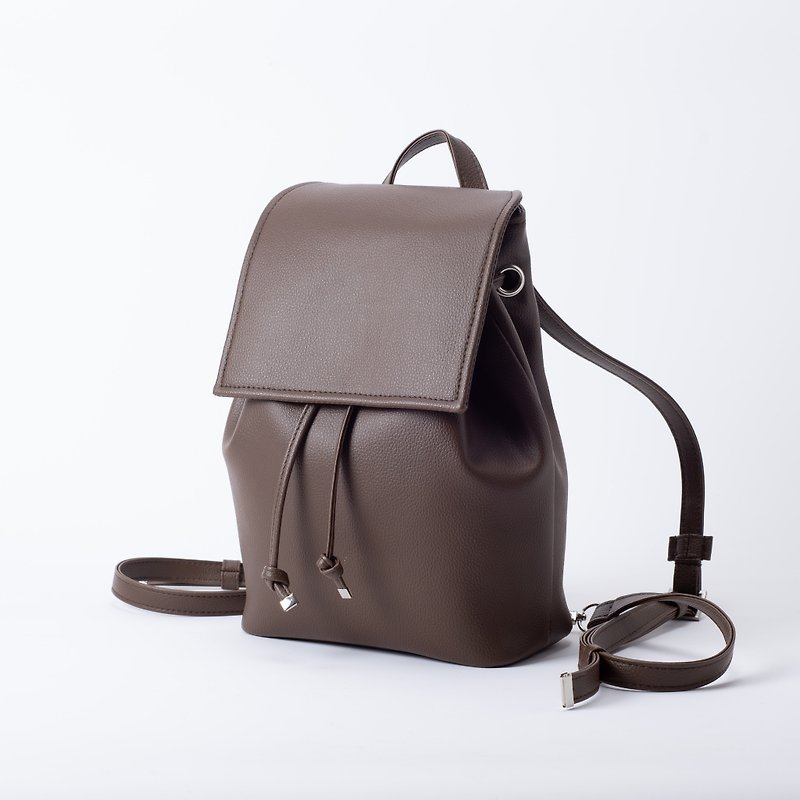 Minimalist style dual-purpose backpack/bucket bag- Brown - Backpacks - Faux Leather Brown