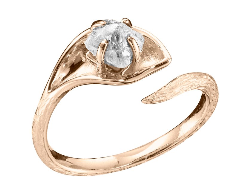14k raw diamond engagement ring-Flower rough uncut nature inspired bridal ring - แหวนทั่วไป - เครื่องประดับ สีทอง