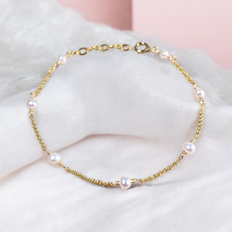 Pearl Bracelet | 14K Gold Filled | Freshwater Pearl - สร้อยข้อมือ - ไข่มุก ขาว