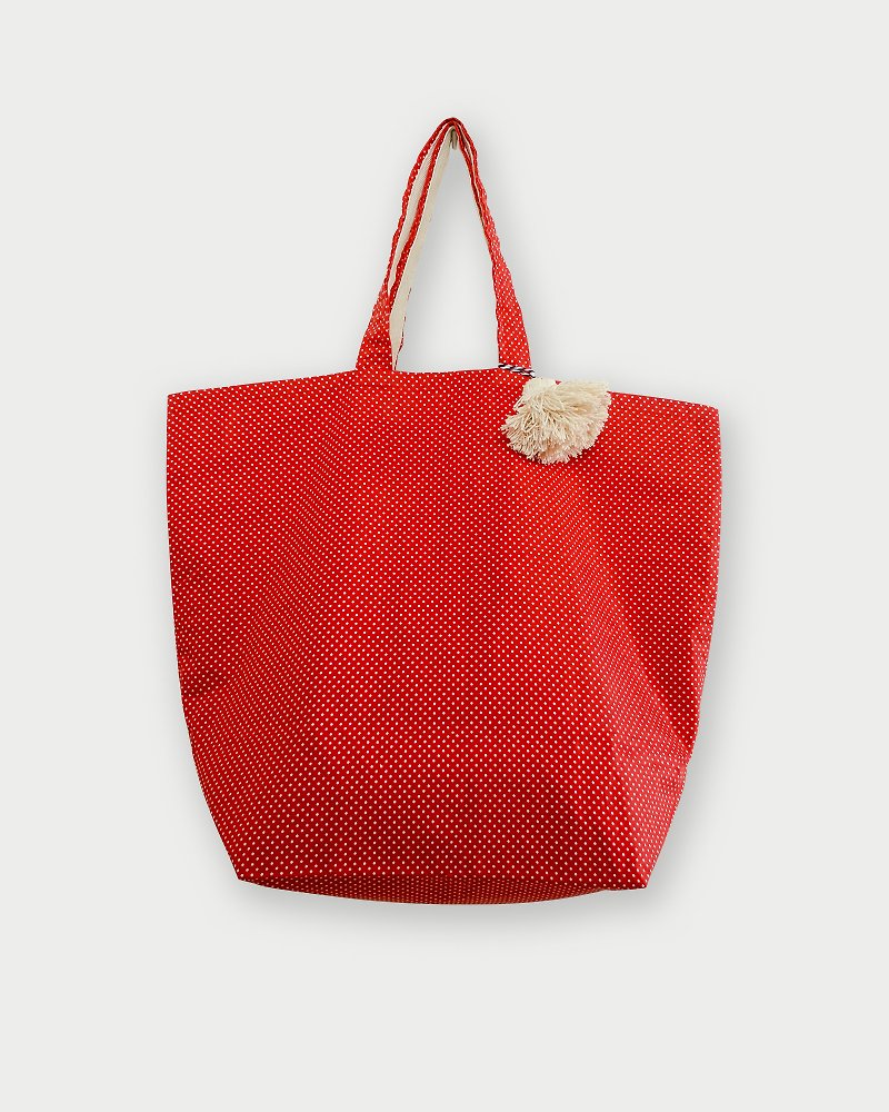 Fabric Bag | Large Market Bag - Polkadot Bag (Red Color) - กระเป๋าถือ - ผ้าฝ้าย/ผ้าลินิน สีแดง
