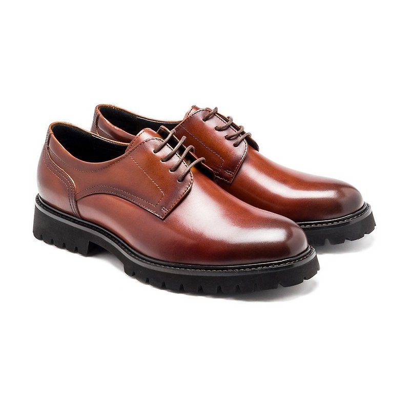 Thick sole heightening/plain casual men's leather shoes brown - รองเท้าหนังผู้ชาย - หนังแท้ 