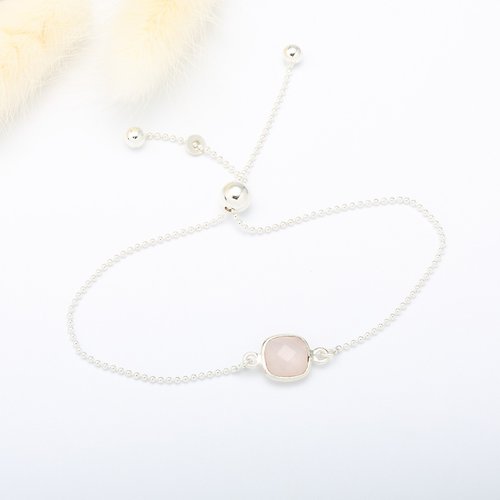 Angel & Me 珠寶銀飾 方形 粉晶 rose quartz 純銀 簡約 手鍊 情人節 禮物