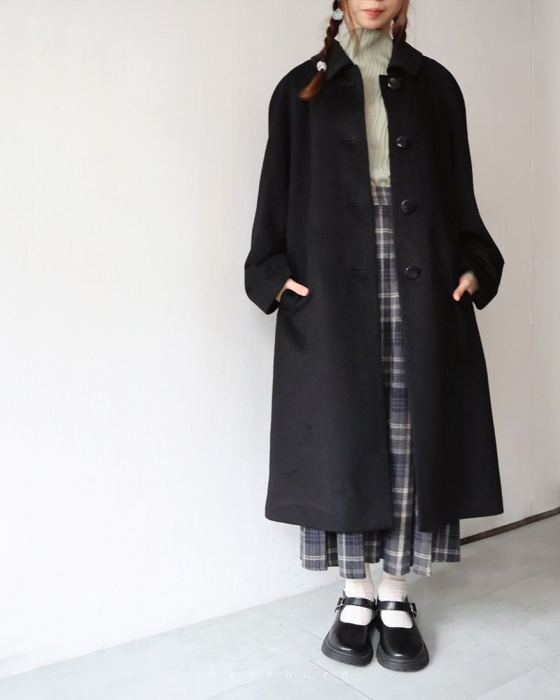 Early Spring Retro Tailored Japanese Loose Kashmir Wool Black Long Version Vintage Coat Jacket - Women's Casual & Functional Jackets - Wool Black