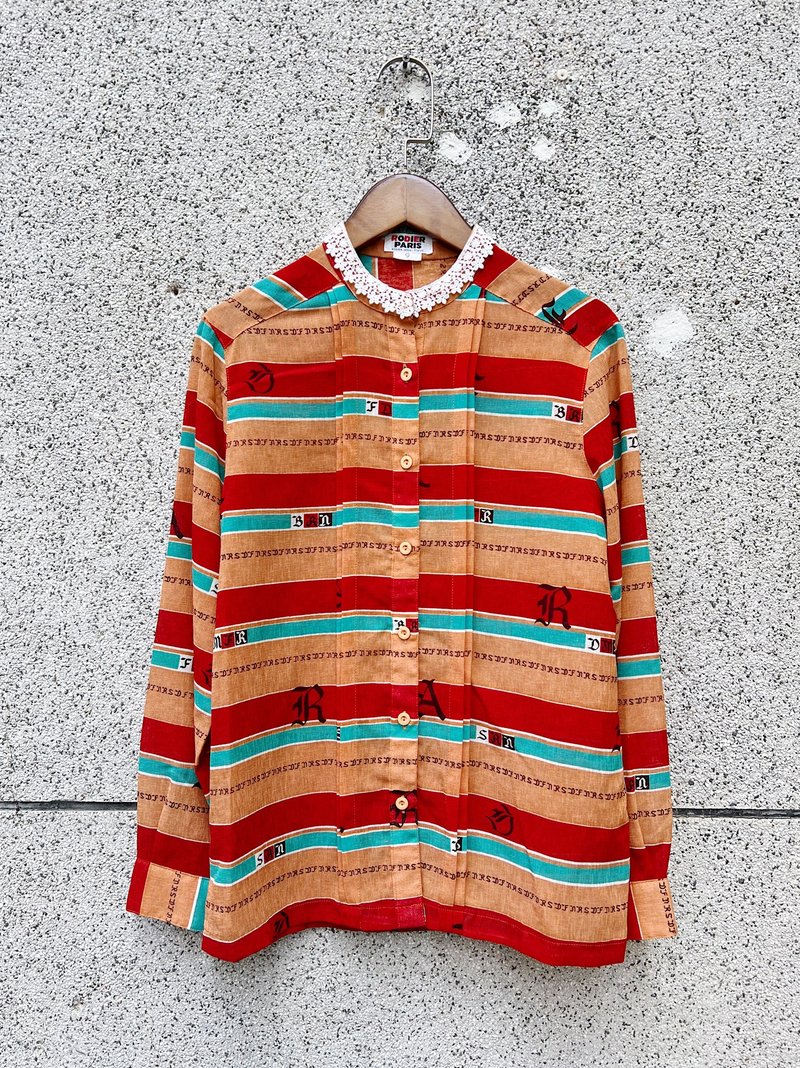 橙橘艷紅蕾絲雕花打摺亨利領 知性優雅氣質透膚絲紡襯衫 shirt - 女襯衫 - 聚酯纖維 多色