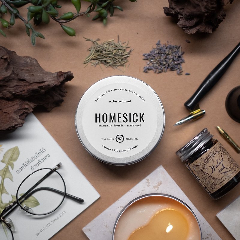 Soy Candle Homesick Blend Travel Tin - Chamomile, Lavender & Sandalwood - Candles & Candle Holders - Other Metals Silver