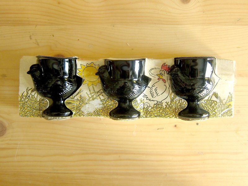French Luminarc retro jet black crystal glass egg cup three sets - Teapots & Teacups - Glass Black