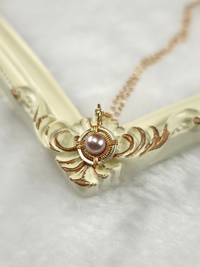 天然紫珍珠項鍊 古金質感 墜飾 手工項鏈 珍珠飾品 珍珠項鏈 - 項鍊 - 珍珠 金色