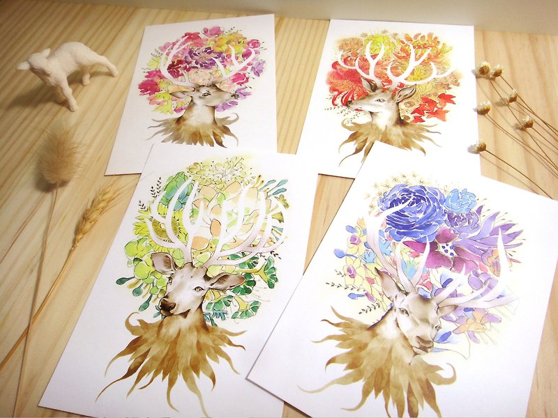 Seasons deer series postcards (4 into) - Cards & Postcards - Paper 