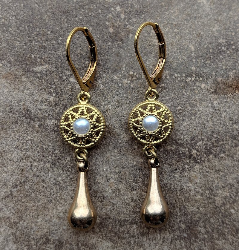 Starburst Pearl Brass Drop Earrings - Earrings & Clip-ons - Other Metals 