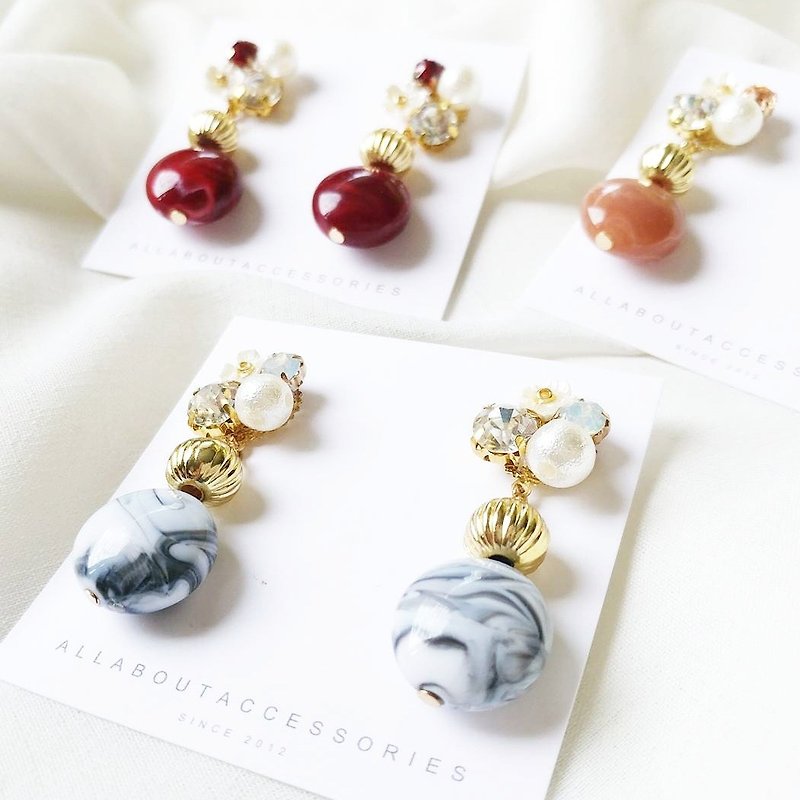 Series of small Stone- Stone cloud pattern inlaid Stone earrings / Clip-On - ต่างหู - โลหะ 