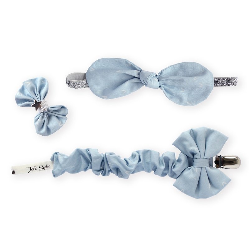 United States Joli Sophie Pacifier Hairband Hairpin Set Aqua Blue JSSETSKYB - ผ้ากันเปื้อน - ผ้าฝ้าย/ผ้าลินิน ขาว