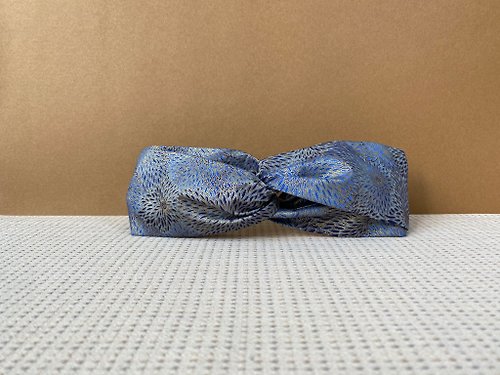 RuruRoad 全花花髮帶 / 藍紋日本菊 - 台灣燙金布