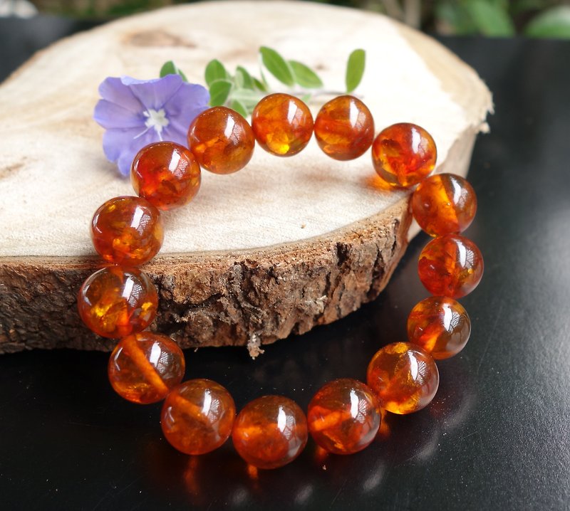 Amber Burmese gold amber 14.6g 13mm Baltic plant amber Amber bracelet bracelet - Bracelets - Semi-Precious Stones Orange