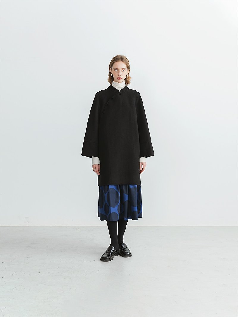 New Chinese heavy thickened wool double-sided coat mid-length black wool coat - เสื้อสูท/เสื้อคลุมยาว - ขนแกะ สีดำ