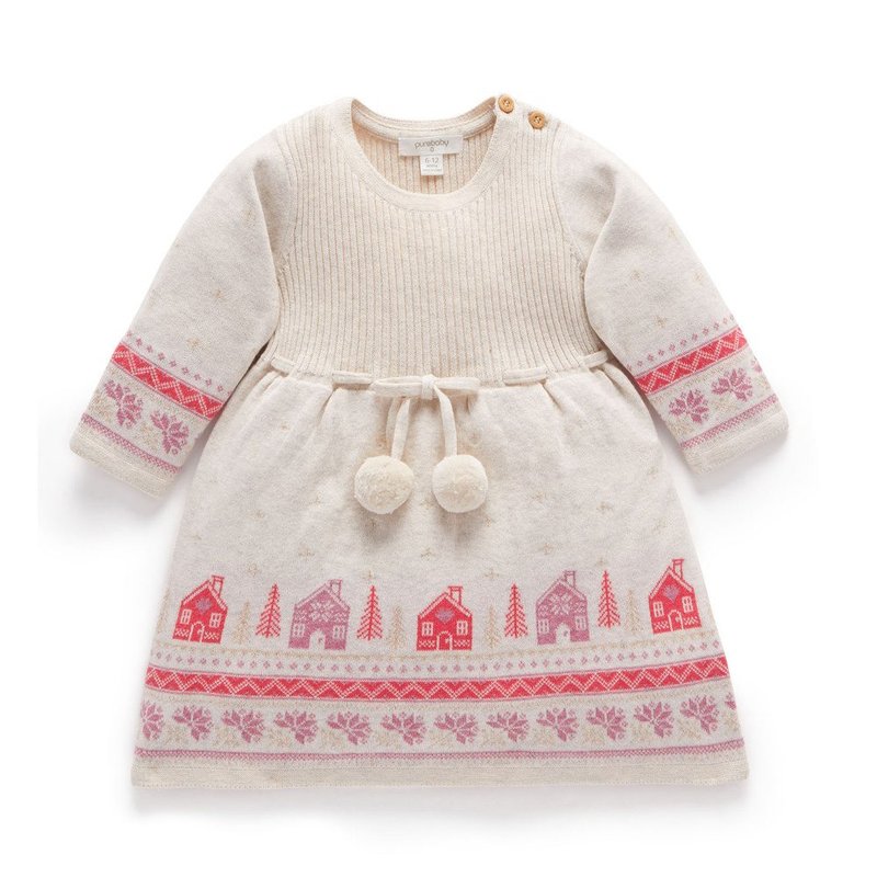 Australian Purebaby organic cotton girls' knitted dress/skirt 6M~4T beige country style - Skirts - Cotton & Hemp 