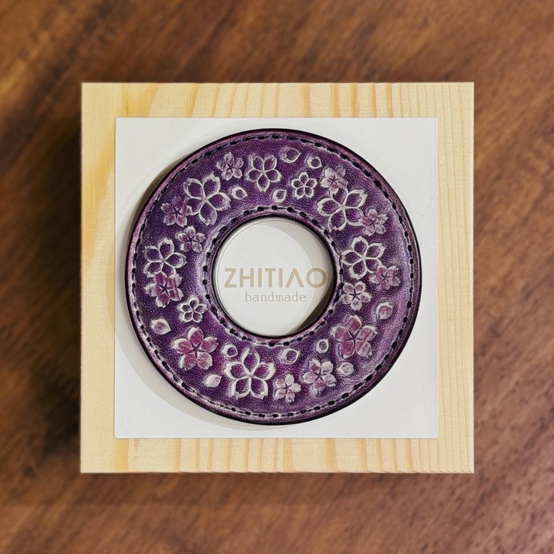 原創手工製作牛皮劍道刀鐔 櫻雪飄舞 霧蠟紫 劍鍔 Tsuba - 運動配件 - 真皮 紫色