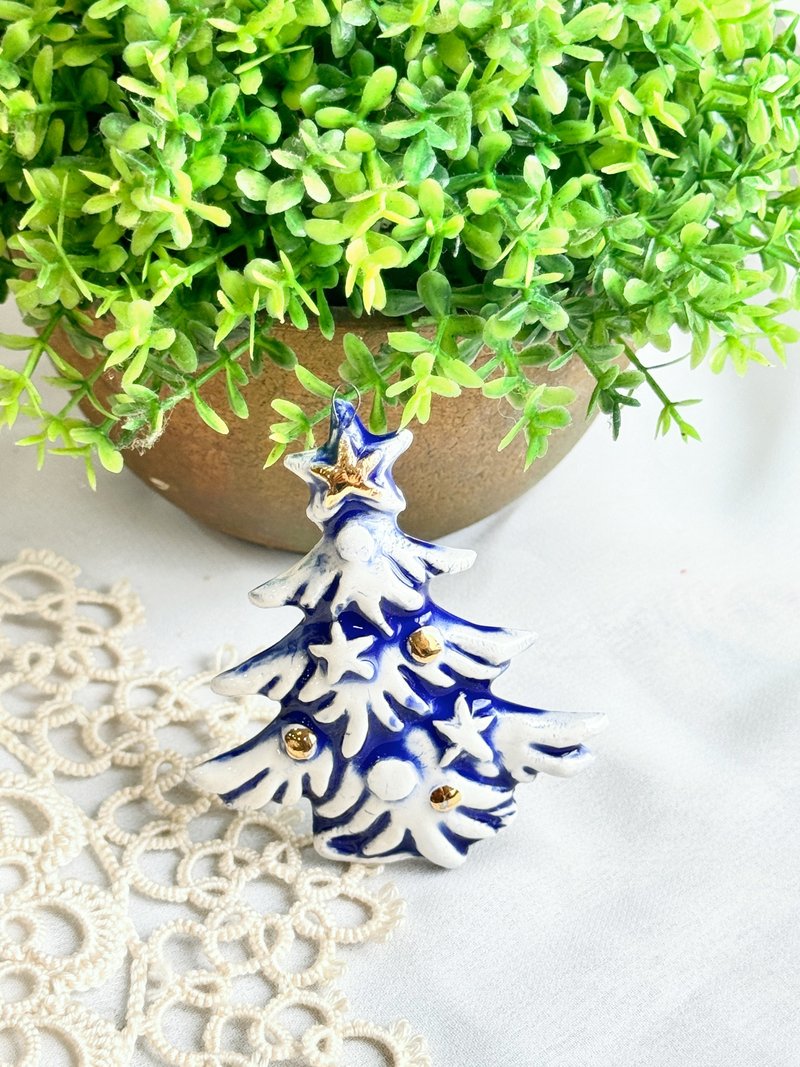 [Good Day Fetish] Czech handmade blue gold ceramic pendant decoration Christmas tree - ของวางตกแต่ง - เรซิน สีน้ำเงิน