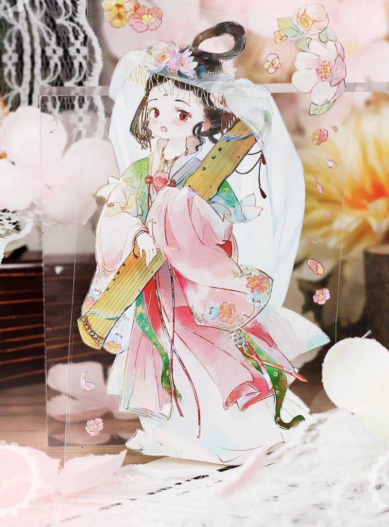 Tagge Ancient Music Girl PET Japanese Paper Tape Shell Gloss 10m Roll - มาสกิ้งเทป - วัสดุอื่นๆ หลากหลายสี