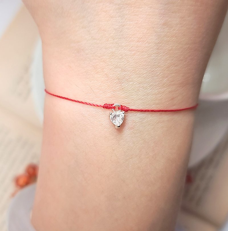 Le Bonheur Line Happiness Line 925 Sterling Silver Water Drop Diamond Three Claw Diamond Heart of the Sea Mermaid - Bracelets - Polyester Red