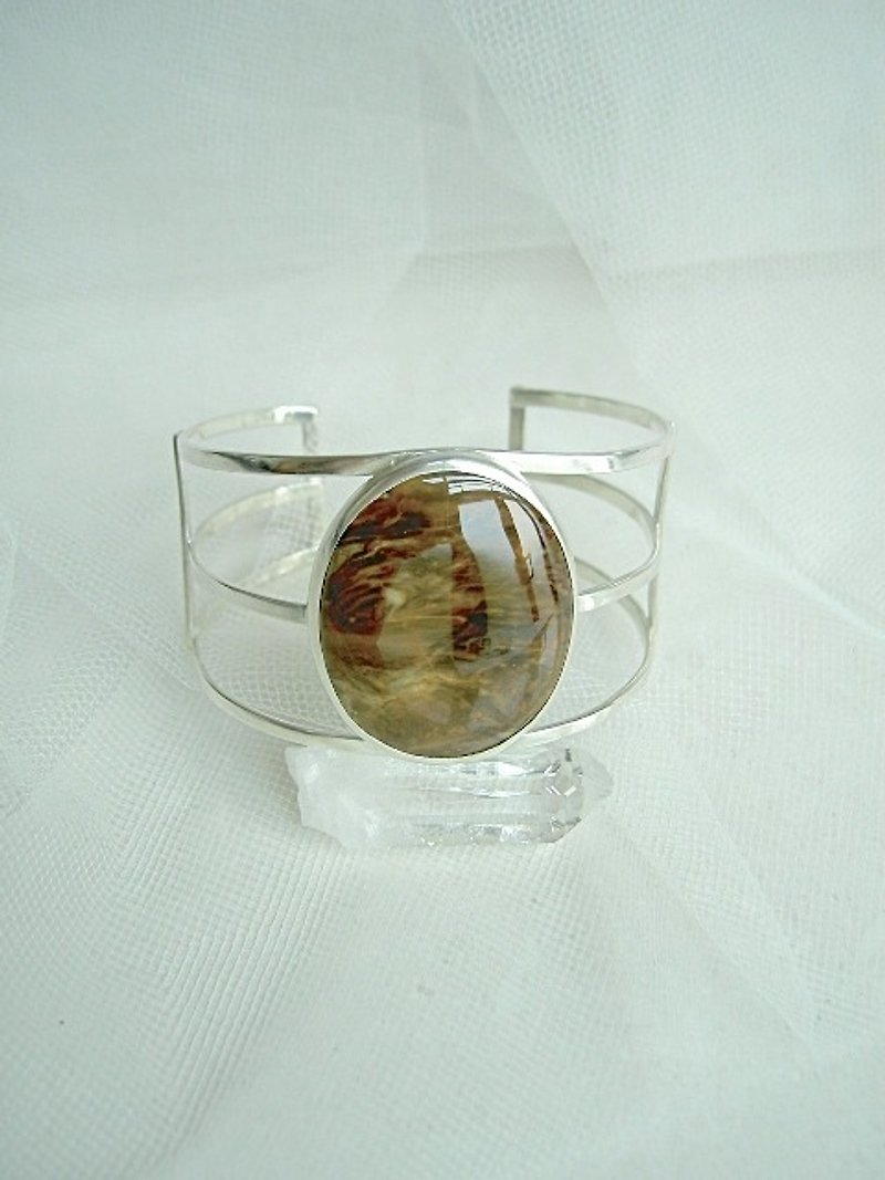 Petrified wood bangle - Bracelets - Gemstone Brown