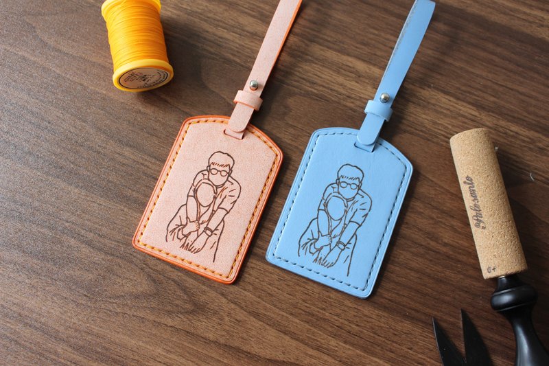 Classic luggage tag name tag/portrait painting/Yan Sihua/leather - ป้ายสัมภาระ - หนังแท้ สีเทา