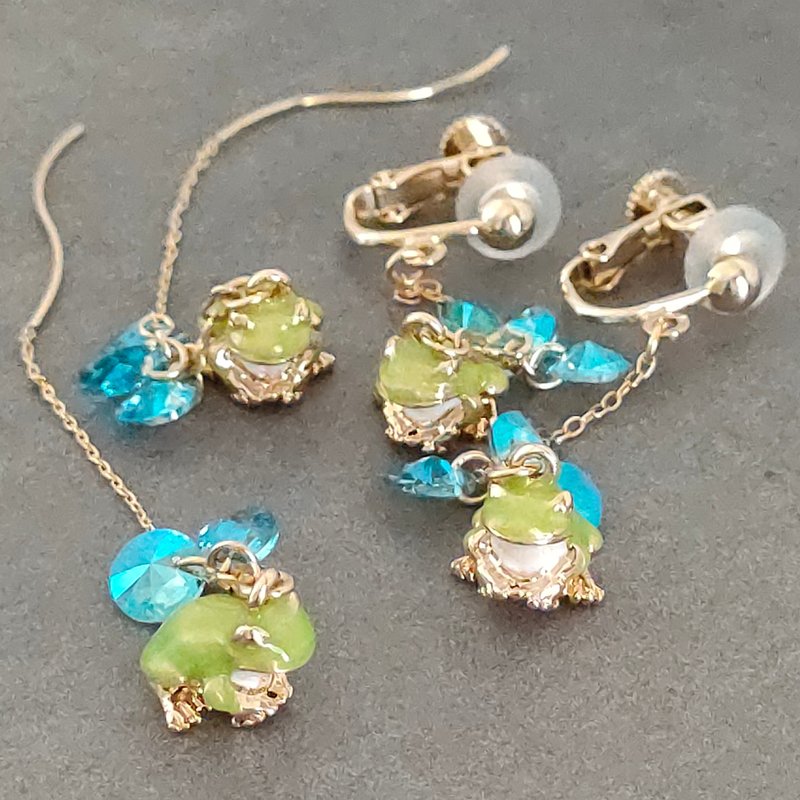 Frog Crystal Long - Earrings & Clip-ons - Copper & Brass Green