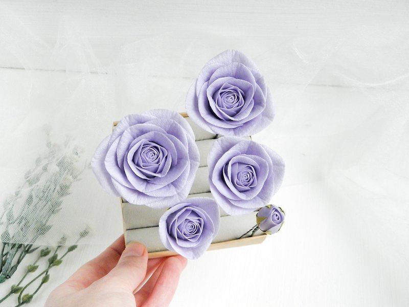 Lilac roses hair pins Flowers wedding hair piece Bridal floral headpiece - เครื่องประดับผม - พืช/ดอกไม้ สีม่วง