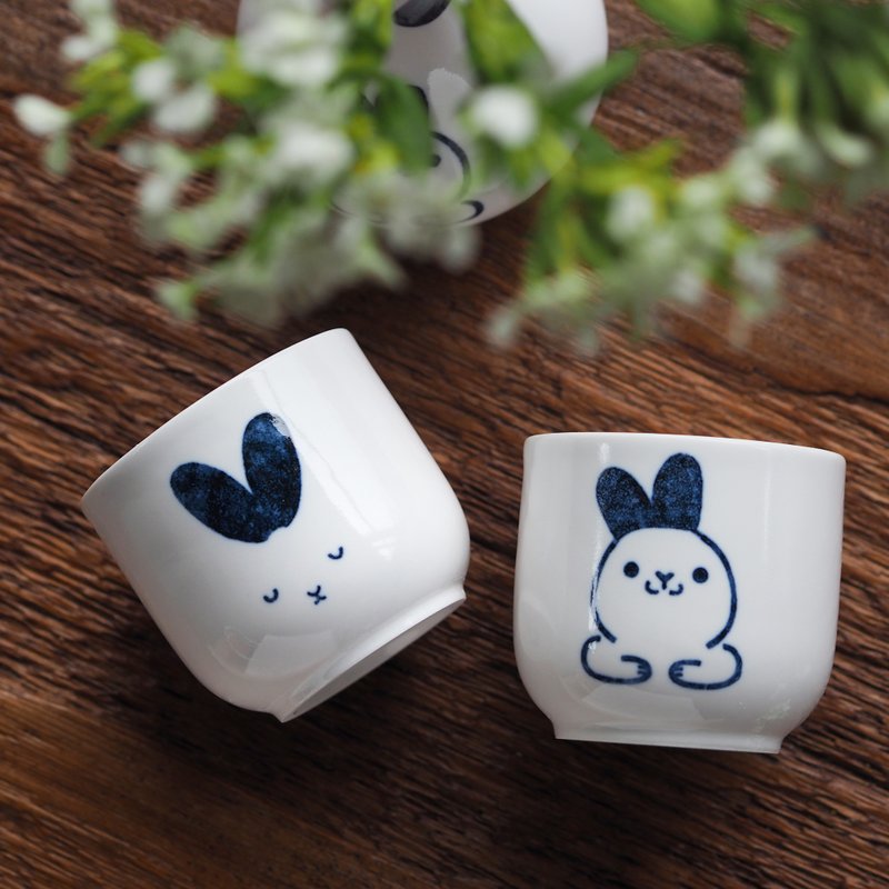 【中秋對杯款】月兔 玉兔 茶酒對杯 南瓜對杯 - 茶壺/茶杯/茶具 - 瓷 白色