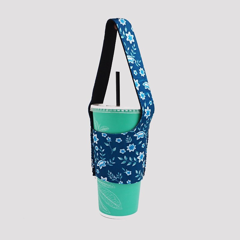 BLR Eco-friendly Beverage Bag I Go TU14 Azure Flowers - ถุงใส่กระติกนำ้ - เส้นใยสังเคราะห์ สีน้ำเงิน