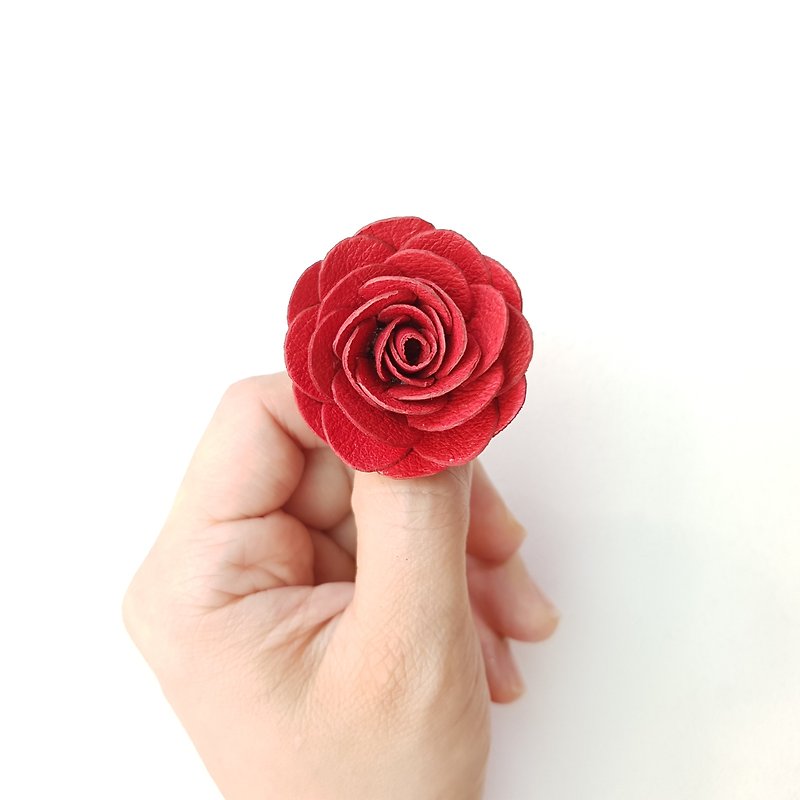 Leather flower hair tie_S size_red - Hair Accessories - Genuine Leather Red