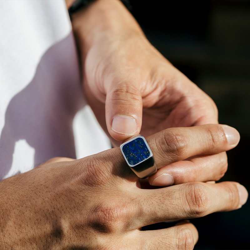 【NOUVELLE】ファセット ラピスラズリ リング - スチールカラー - リング・指輪 - クリスタル 