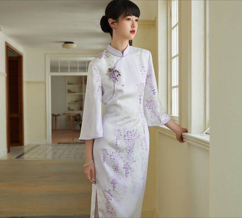 【藤蘿之下】中式復古少女/旗袍 - 旗袍/改良式旗袍 - 其他材質 紫色