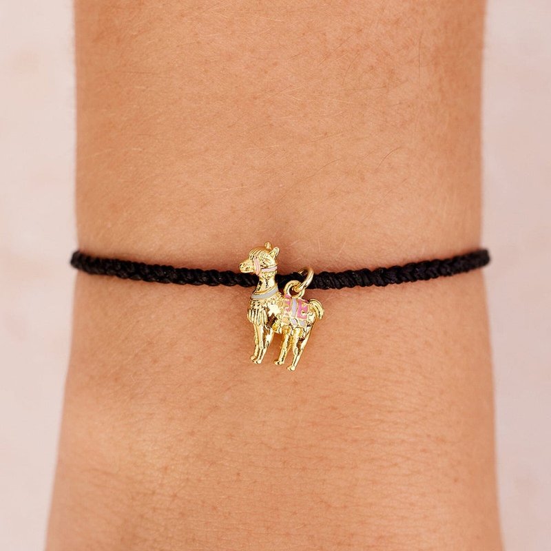 Pura Vida 美國手工 LLAMA CHARM 慈善系列 羊駝綴飾 蠟線手環 - 手鍊/手環 - 其他材質 黑色