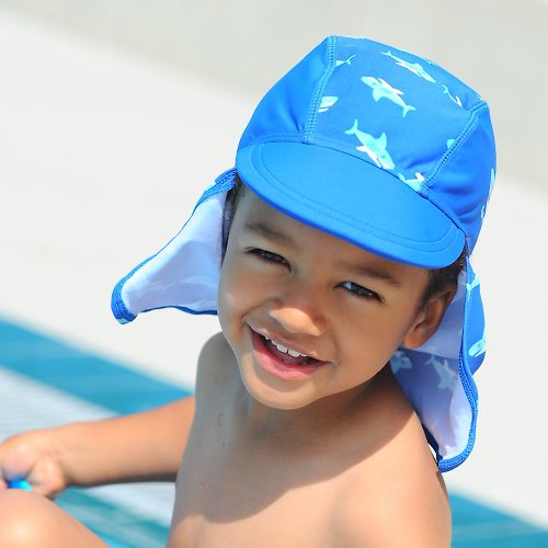 日安朵朵 嬰兒童抗UV防曬水陸兩用遮頸帽-鯊魚