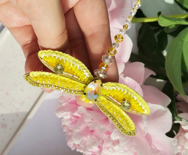 Large Yellow and Pink Pastel Crystal Dragonfly Necklace Large Yellow and Pink Pastel Crystal Dragonfly Necklace