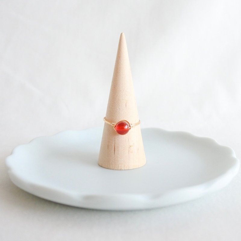 Red Agate– Small Grain – Gold Ring – Natural Stone Ring - 戒指 - 其他金屬 紅色