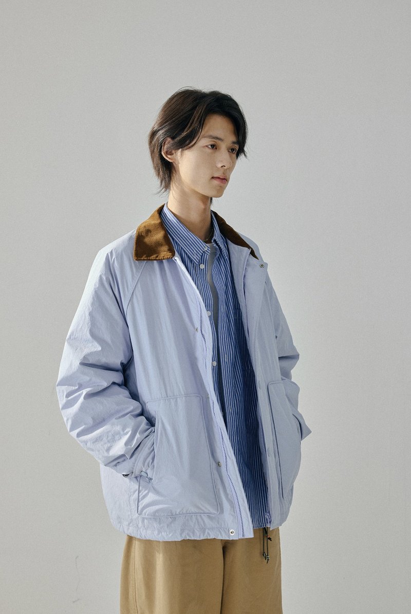 Japanese Retro / Colorblock Lapel Cotton Jacket - Men's Coats & Jackets - Other Materials Blue