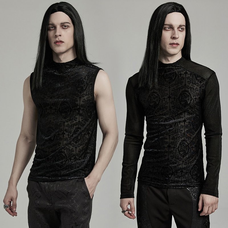 哥德秘教巫師植絨印花服裝 / 背心 / 長袖上衣 - 男 T 恤 - 其他材質 黑色