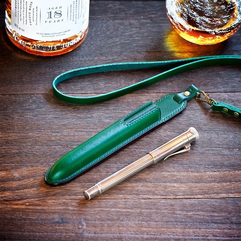 Fountain pen case with strap - กล่องดินสอ/ถุงดินสอ - หนังแท้ สีนำ้ตาล