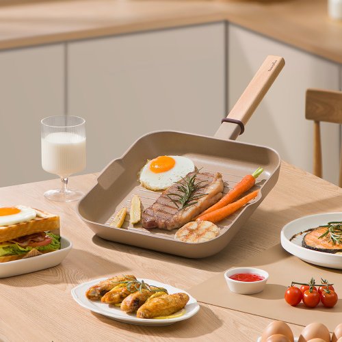 TastePlus悅味臺灣 【Taste Plus】悅味元麥 陶土不沾鍋方型平底鍋 牛排鍋 煎盤-24cm