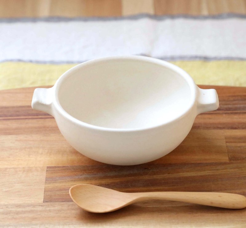 Soup Bowl with Ears in White Matte Glaze - 碗 - 陶 白色