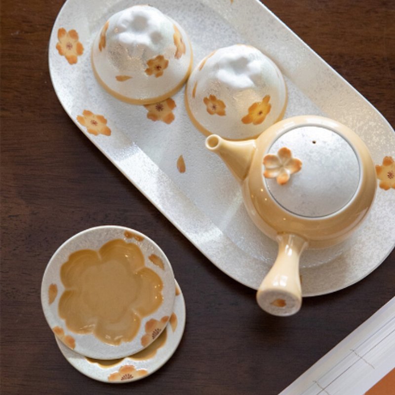 [Pre-order] Arita ware Kyushu hand-painted orange cherry tea set - Teapots & Teacups - Pottery Orange