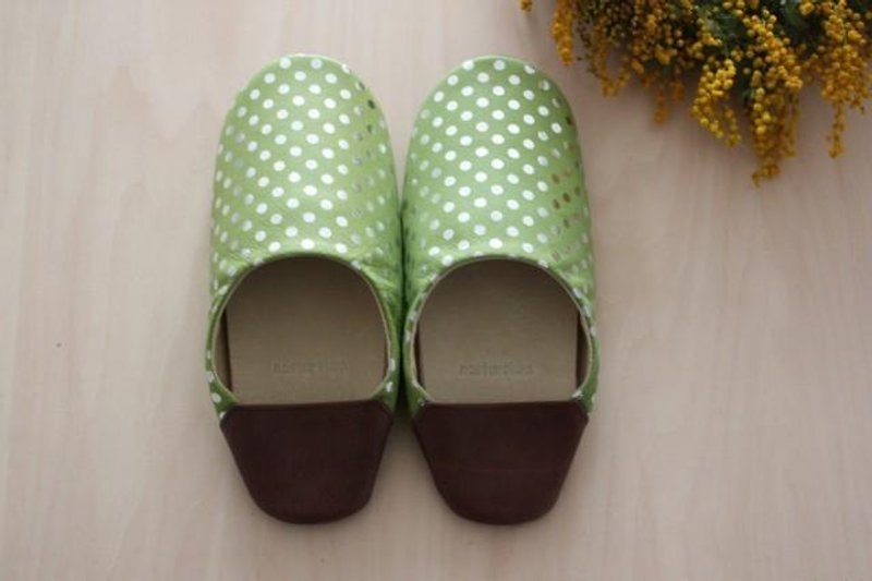 Pigskin Babouche Mizutama Light Green M - Indoor Slippers - Genuine Leather Green