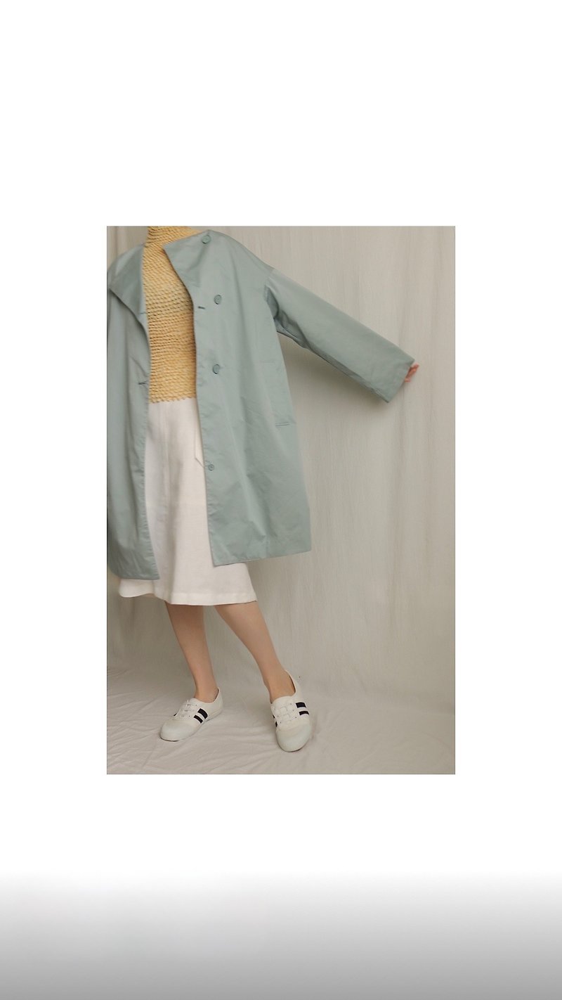 日本購入古著-粉彩湖水綠 春秋換季 輕裝風衣 - 西裝外套 - 聚酯纖維 