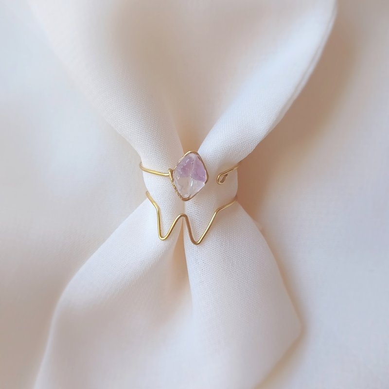 Natural stone simple wire ring set NO.05 (Amethyst, free size) - แหวนทั่วไป - หิน สีม่วง